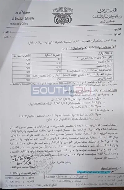 اخبار اليمن الان تعرفة الكهرباء مقترح الكيلوواط المنزلي اخبار اليمن الان الحدث اليوم عاجل