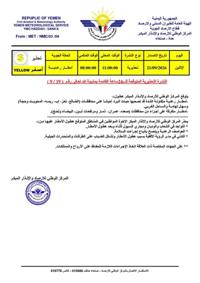 اخبار اليمن الان الأرصاد أمطار رعدية متفاوتة المقبلة اخبار اليمن الان الحدث اليوم عاجل