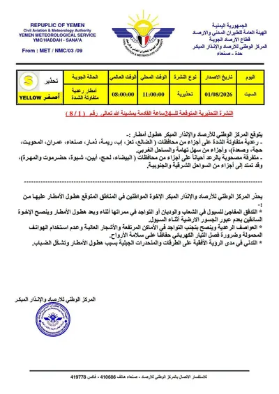 اخبار اليمن الان الأرصاد اليمنية تحذيرا الساعات المقبلة اخبار اليمن الان الحدث اليوم عاجل