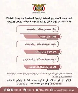 اخبار اليمن الان أسعار العملات تعميم صنعاء وتداولات اخبار اليمن الان الحدث اليوم عاجل