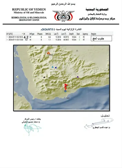 اخبار اليمن الان تسجيل أرضية محافظة الزلزالي انهيارات اخبار اليمن الان الحدث اليوم عاجل