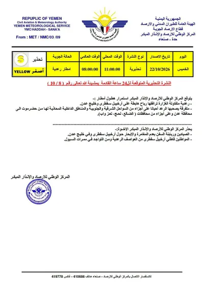 اخبار اليمن الان الأرصاد اليمنية أمطار رعدية القادمة اخبار اليمن الان الحدث اليوم عاجل