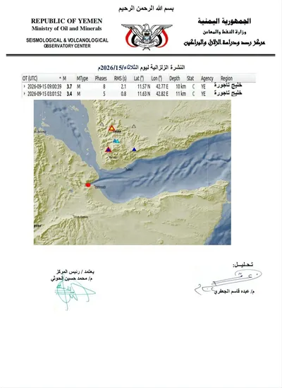 اخبار اليمن الان تسجيل هزتين غرب خليج عدن اخبار اليمن الان الحدث اليوم عاجل