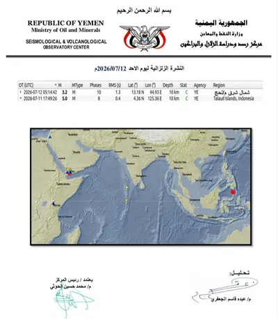 اخبار اليمن الان تسجيل هزة أرضية جديدة محافظة اخبار اليمن الان الحدث اليوم عاجل